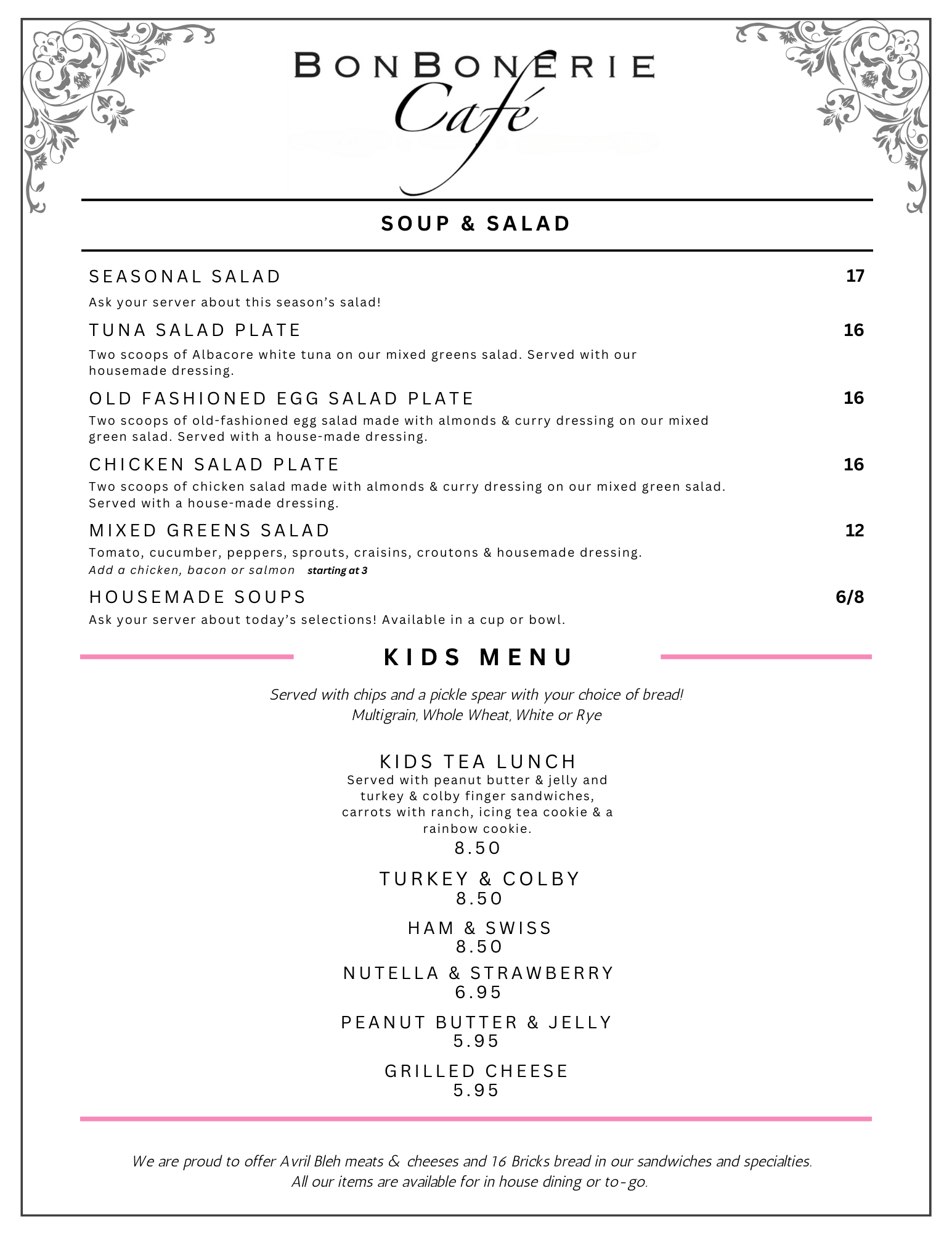 Cafe Menu